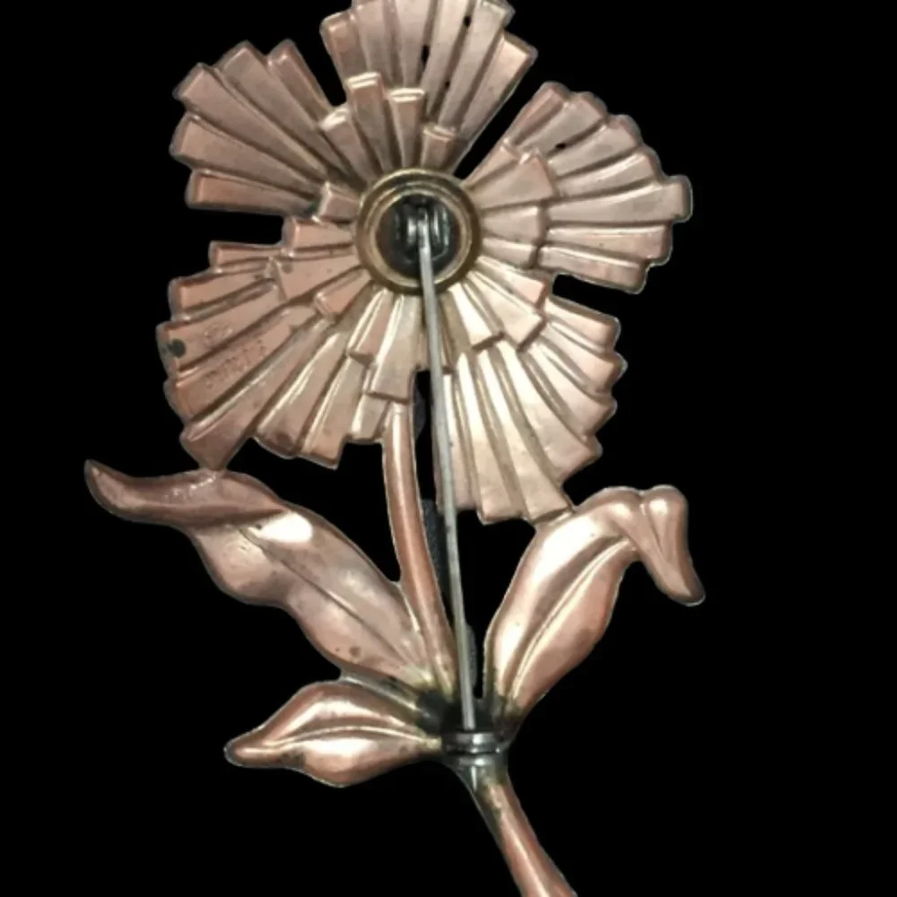 Vintage 1940’s Sterling Rose Gold Plated Flower Brooch